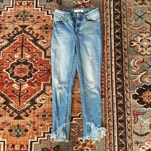 KanCan light wash ankle skinny jeans flared bottoms